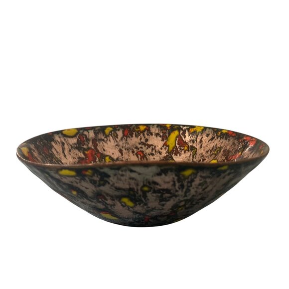 Mid Century Modern Enamel Copper Bowl Orange Yellow - Picture 6 of 9